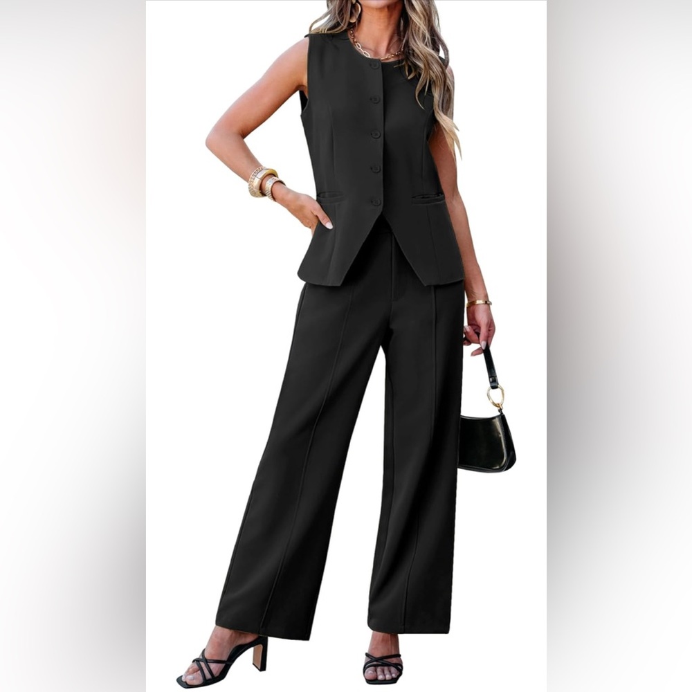 Elegant Women's Black Vest Pantsuit